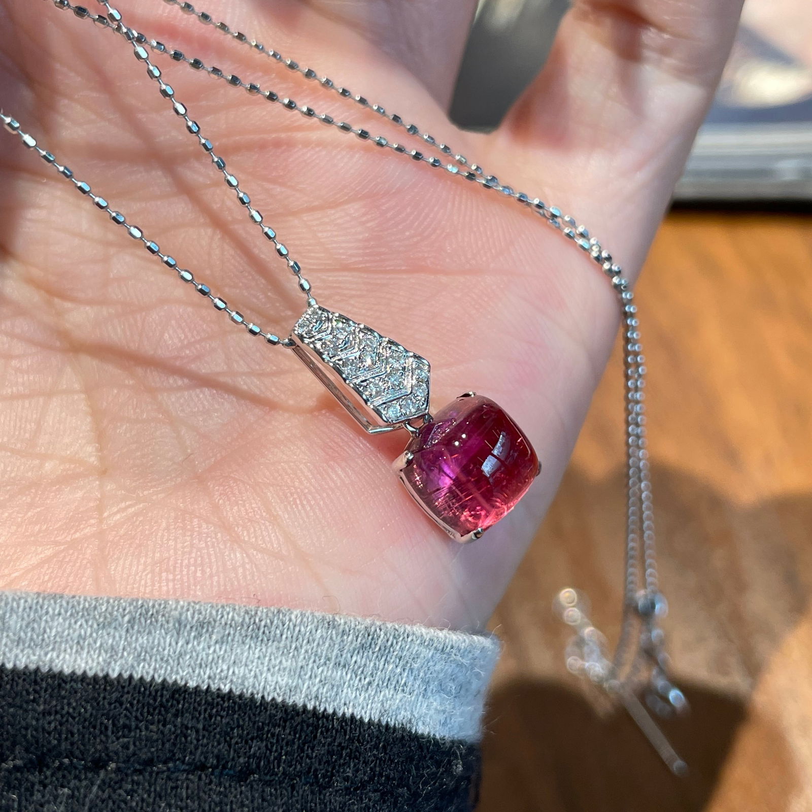 14k Gold 2.3 Ct Natural Tourmaline & Diamond Pendant( Without Chain ) - 3