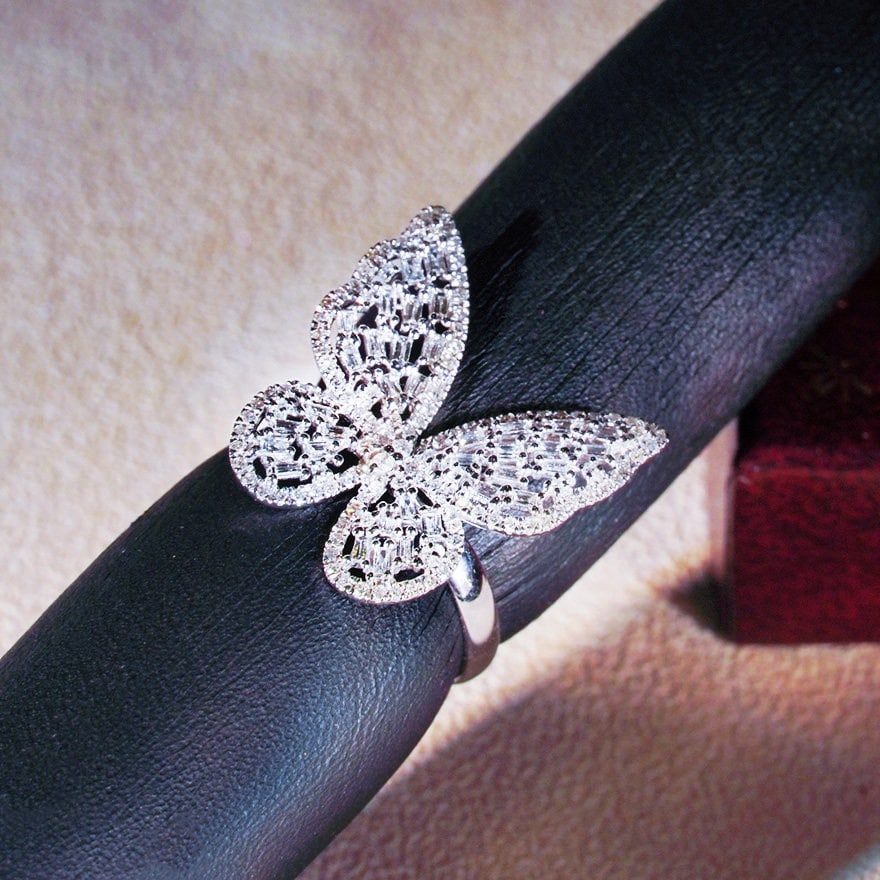 14k Gold 0.75 Ct Natural H Diamond & Butterfly Ring - 2