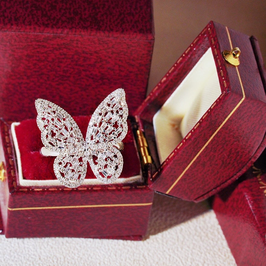 14k Gold 0.75 Ct Natural H Diamond & Butterfly Ring - 4