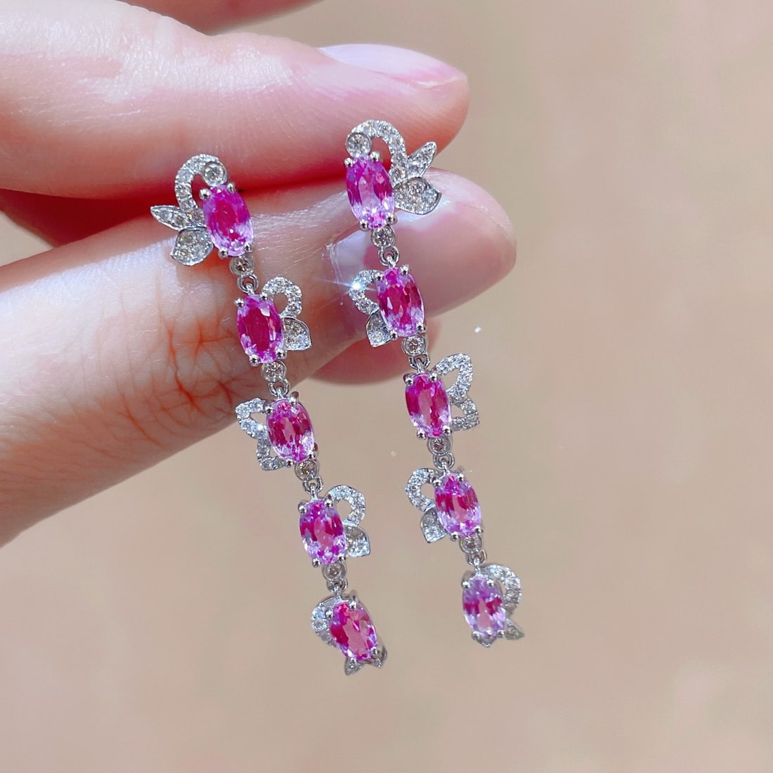 14k Gold 3.81 Ctw Natural Sapphire & Diamond Earrings - 2