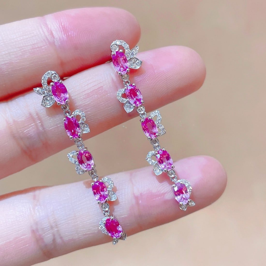 14k Gold 3.81 Ctw Natural Sapphire & Diamond Earrings - 4