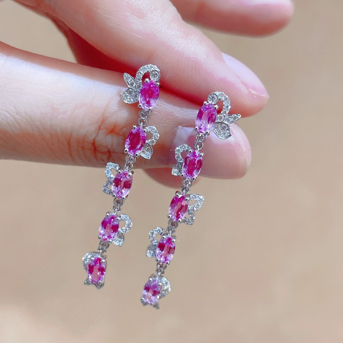 14k Gold 3.81 Ctw Natural Sapphire & Diamond Earrings - 5