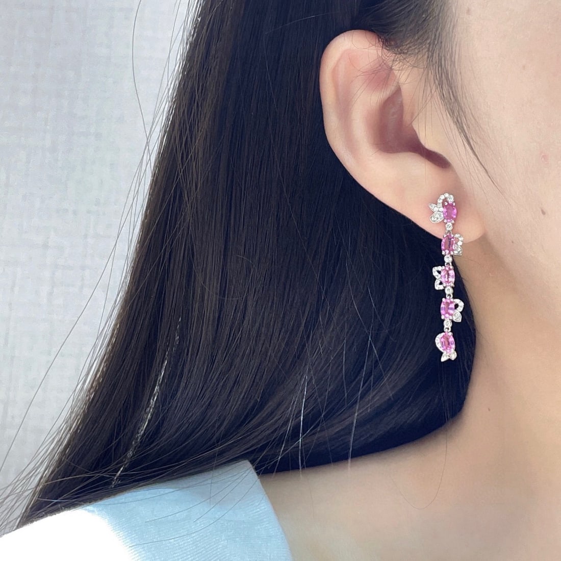 14k Gold 3.81 Ctw Natural Sapphire & Diamond Earrings - 6