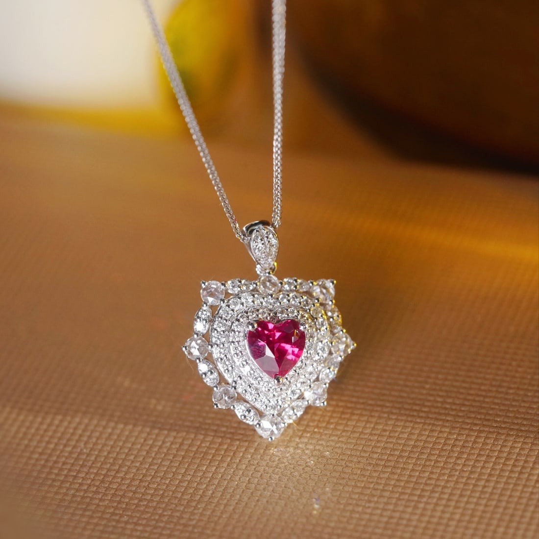 14k Gold 1.85 Ctw Natural Spinel & Diamond Pendant( Without Chain ): Ref:231118222 // gold content:14k gold // main gemstone:spinel // shape:heart // carat weight:1. 15ct // color:red // treatment:natural // // adjacent gemstone 2 : diamond // shape:round // carat weig