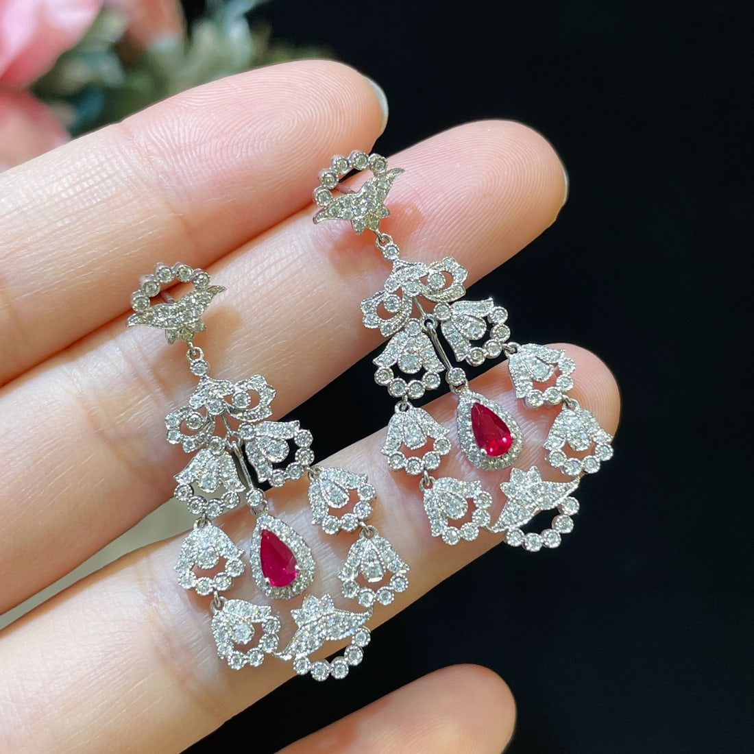 14k Gold 1.89 Ctw Natural Ruby & Diamond Earrings - 2