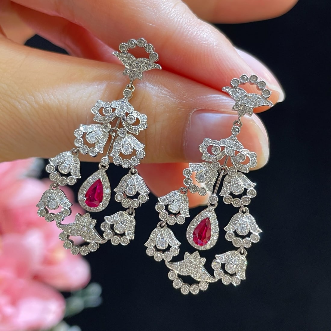 14k Gold 1.89 Ctw Natural Ruby & Diamond Earrings - 3