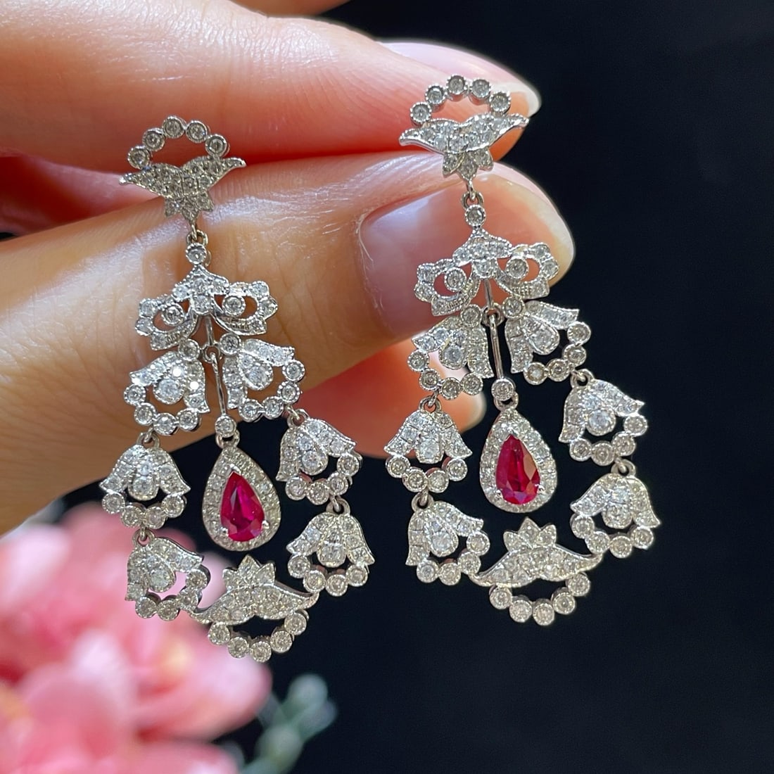 14k Gold 1.89 Ctw Natural Ruby & Diamond Earrings - 4