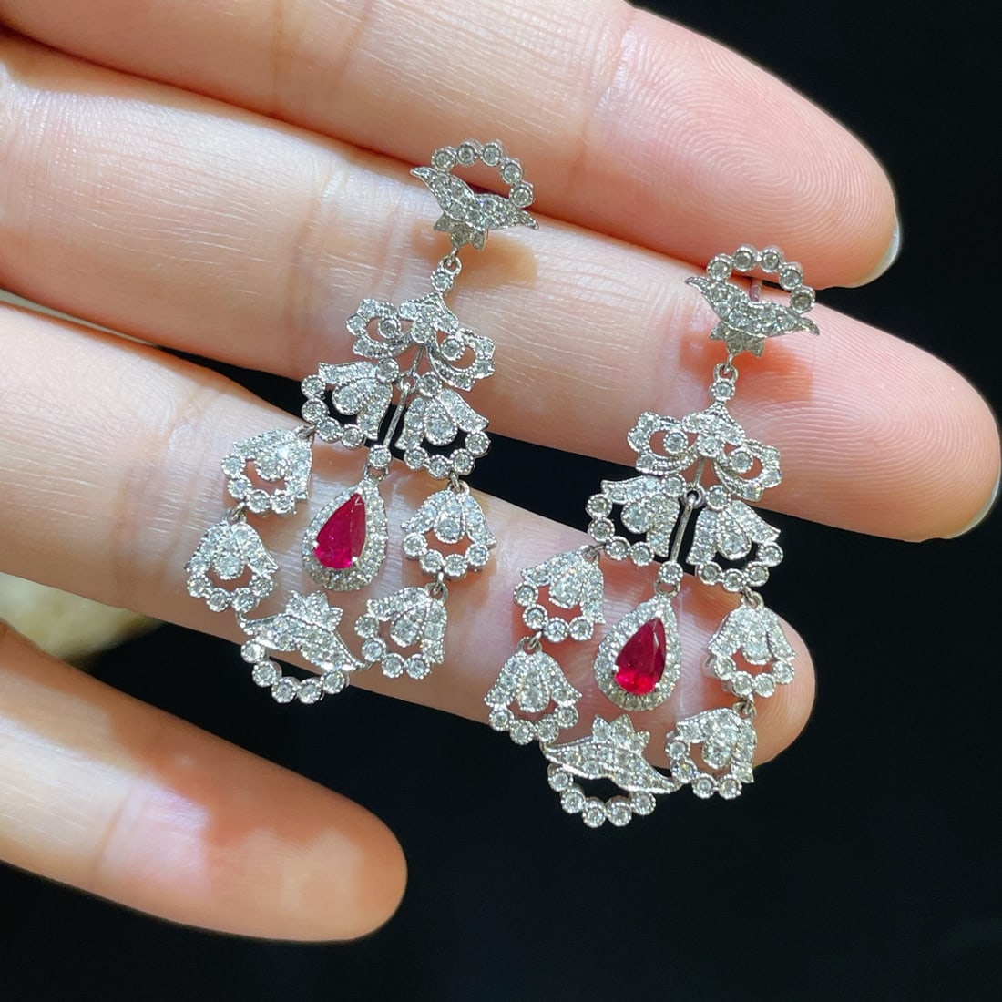 14k Gold 1.89 Ctw Natural Ruby & Diamond Earrings - 5