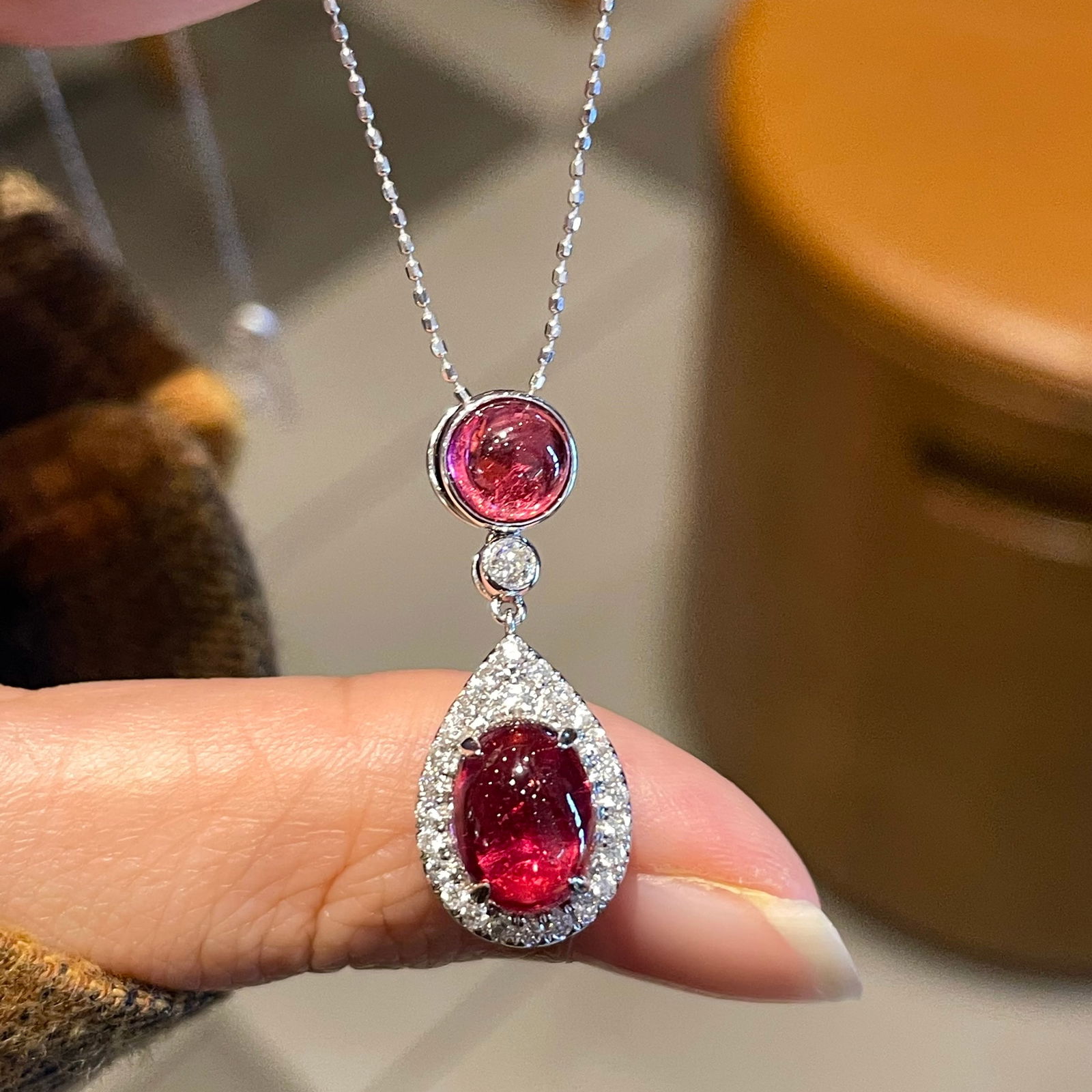 14k Gold 3.45 Ctw Natural Tourmaline & Diamond Pendant( Without Chain ): Ref:231118226 // gold content:14k gold // main gemstone:tourmaline // shape:multiple // carat weight:3. 19ct // color:red // treatment:natural // // adjacent gemstone 2 : diamond // shape:round //