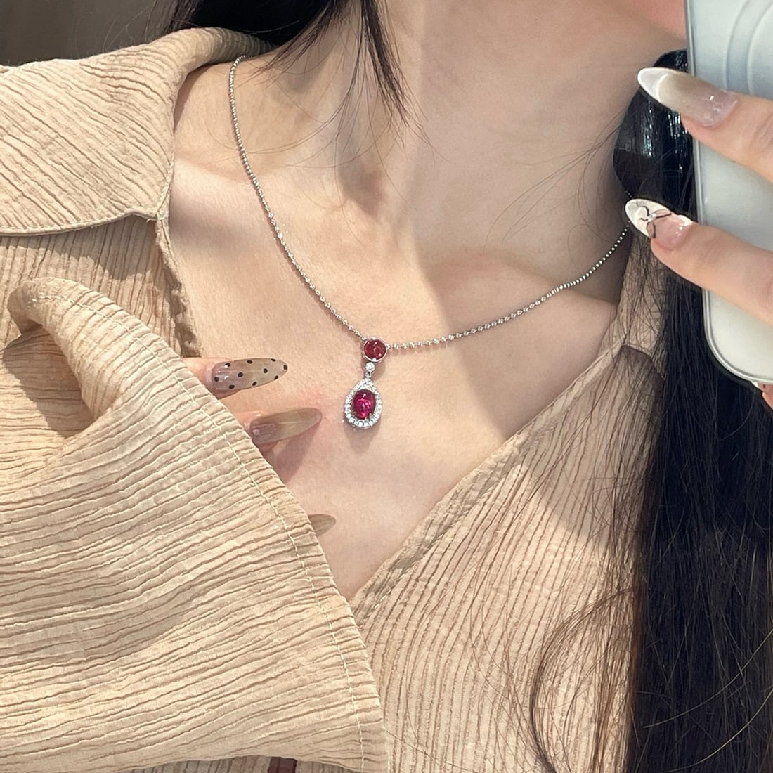 14k Gold 3.45 Ctw Natural Tourmaline & Diamond Pendant( Without Chain ) - 2