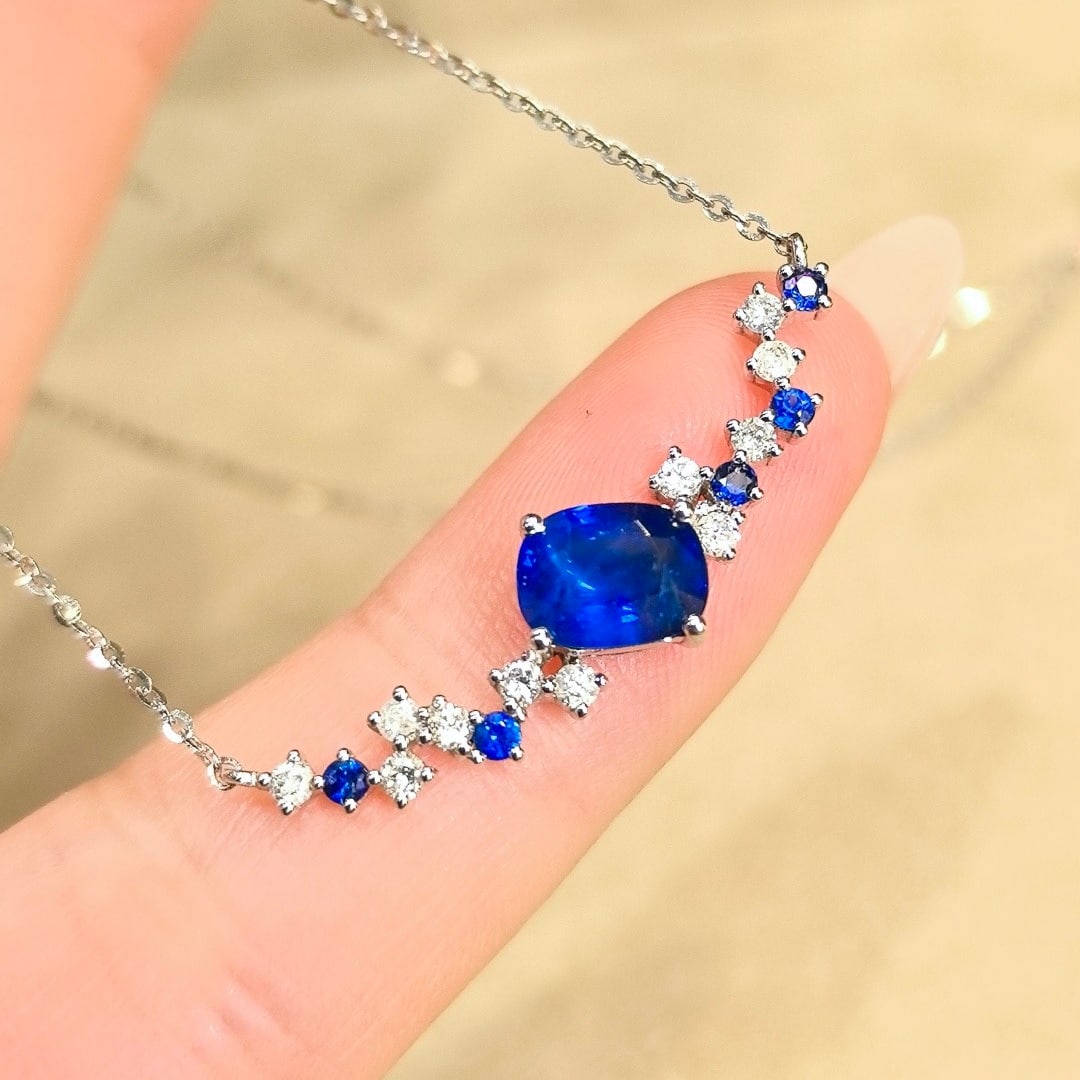 14k Gold 1.69 Ctw Natural Sapphire & Diamond Necklace - 2