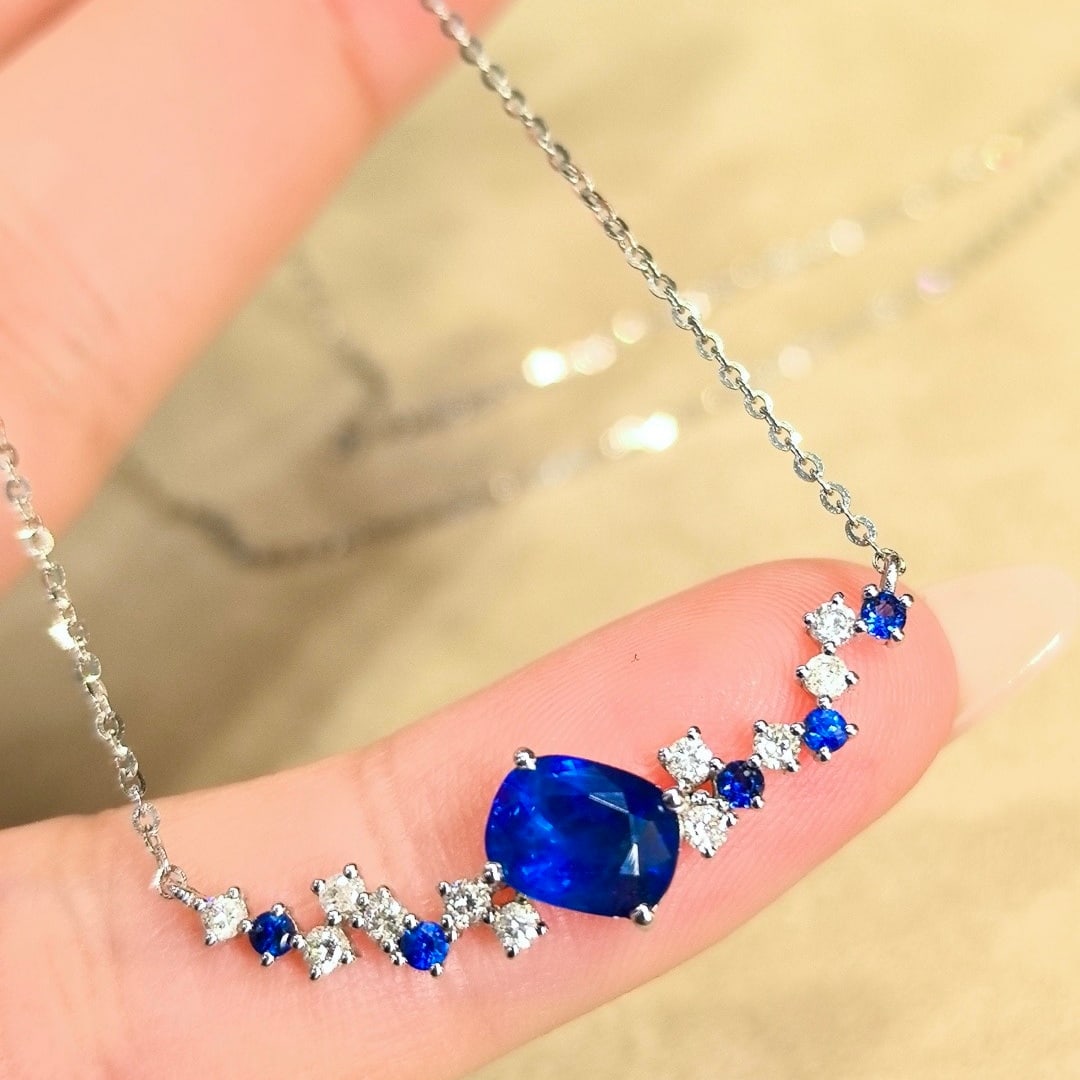 14k Gold 1.69 Ctw Natural Sapphire & Diamond Necklace - 3