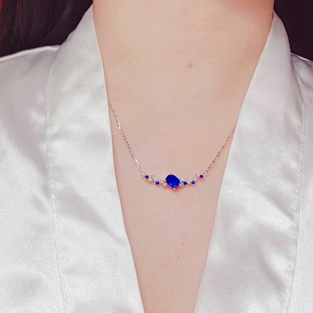 14k Gold 1.69 Ctw Natural Sapphire & Diamond Necklace - 5