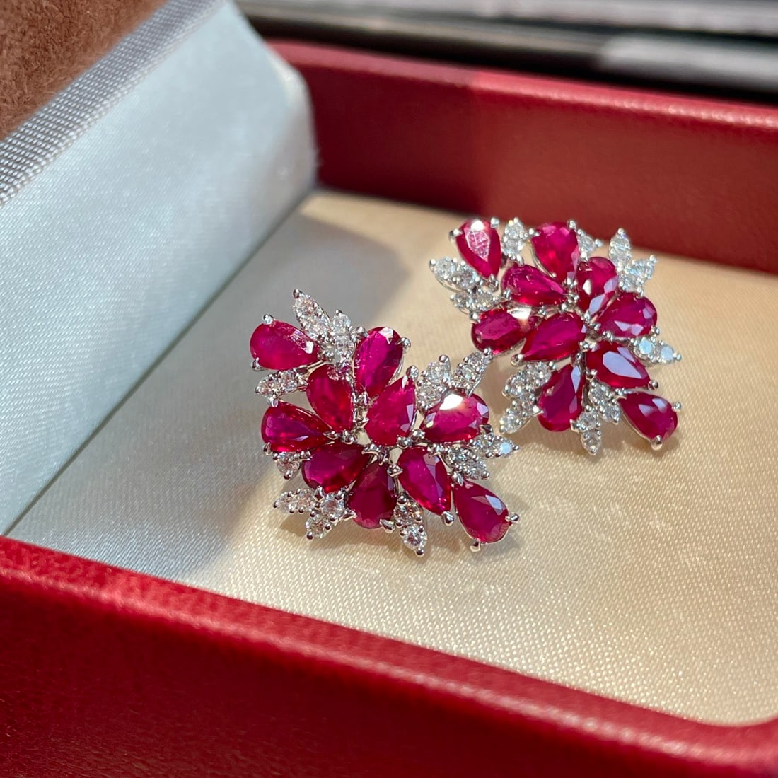 14k Gold 3.4 Ct Natural Ruby & Diamond Earrings - 5