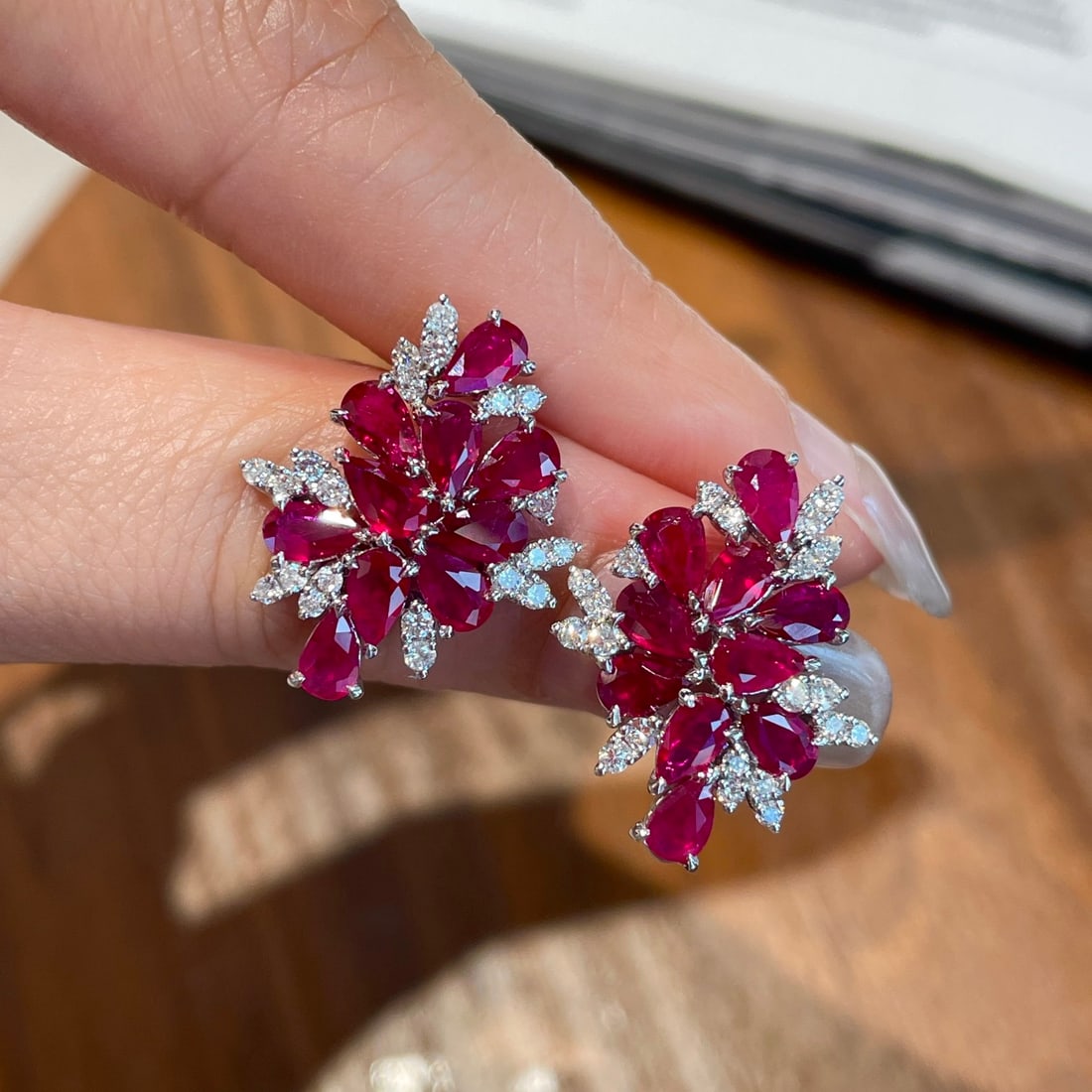 14k Gold 3.4 Ct Natural Ruby & Diamond Earrings - 7