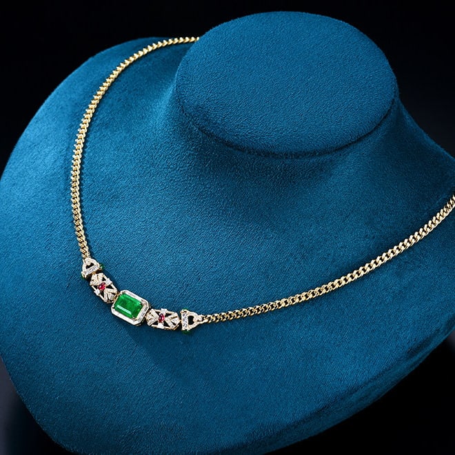 14k Gold 2.83 Ctw Vivid Green Natural Emerald & Diamond Necklace - 4