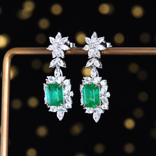 14k Gold 7.42 Ctw Natural Emerald & Sapphire Earrings - 2