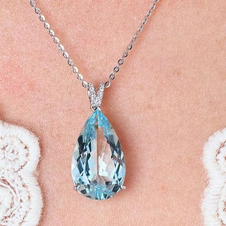 14k Gold 5.56 Ct Natural Aquamarine & Diamond Pendant( Without Chain ) - 8