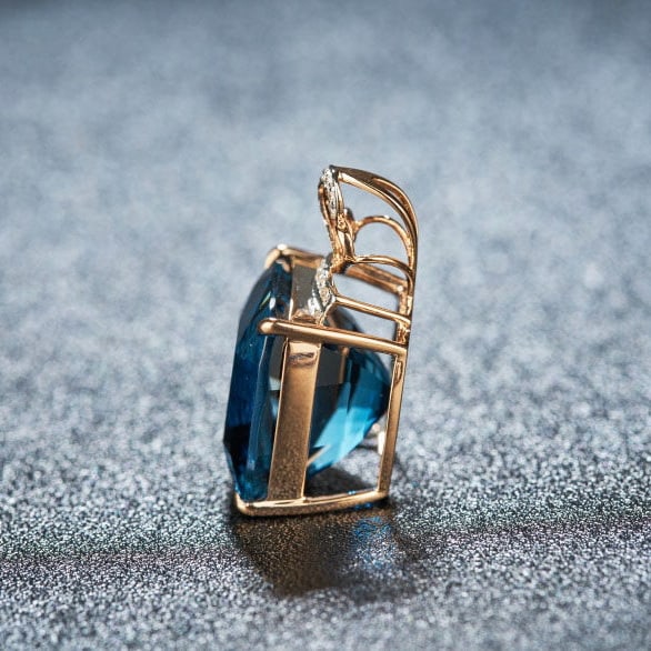 14k Gold 19 Ct Natural Topaz & Diamond Pendant( Without Chain ) - 4