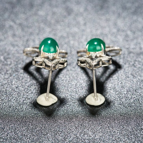14k Gold 3.79 Ctw Natural Emerald & Diamond Earrings - 5