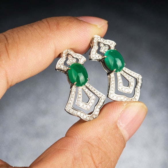 14k Gold 3.79 Ctw Natural Emerald & Diamond Earrings - 8