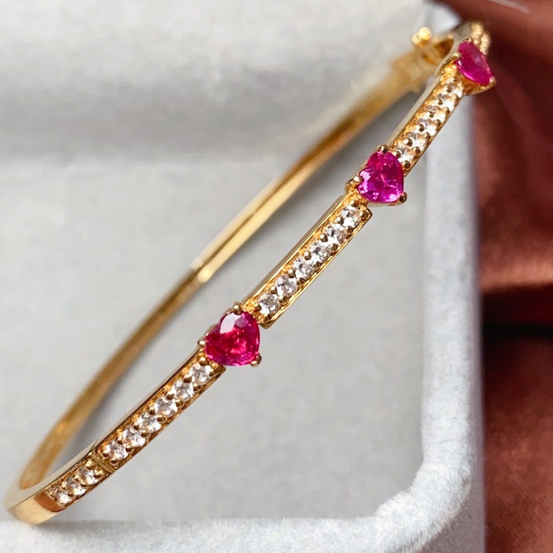 14k Gold 6.27 Ct Natural Ruby & Sapphire Bangle - 2