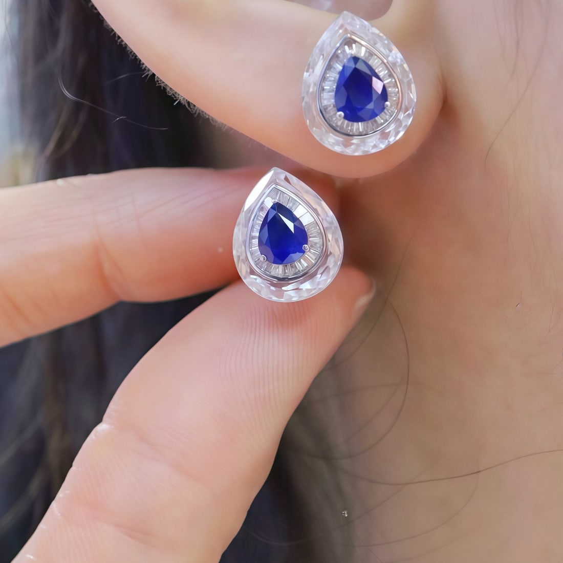 14k Gold 1.64 Ctw Natural Sapphire & Diamond Earrings - 5