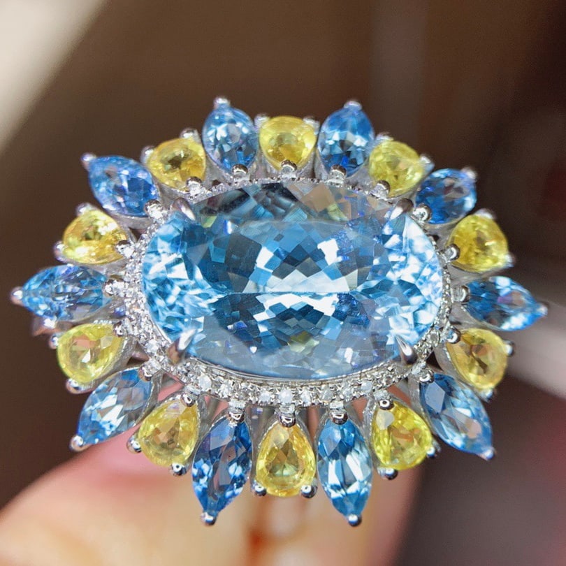 14k Gold 8.8 Ctw Natural Aquamarine & Sapphire Ring/pendant( Without Chain ) - 3