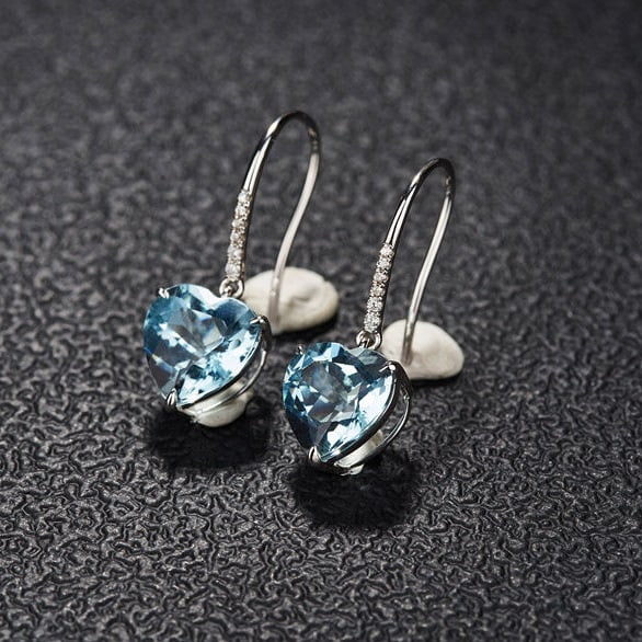 14k Gold 3.25 Ct Natural Aquamarine & Diamond Earrings - 3