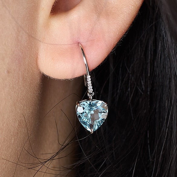 14k Gold 3.25 Ct Natural Aquamarine & Diamond Earrings - 9