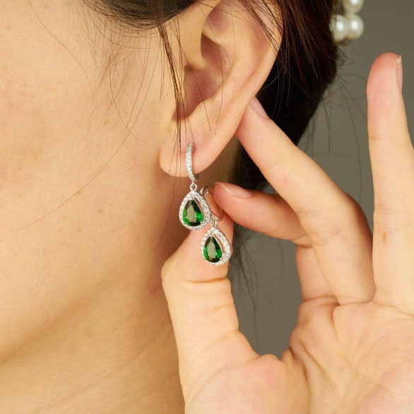 14k Gold 2.20 Ctw Natural Tourmaline & Diamond Earrings - 6