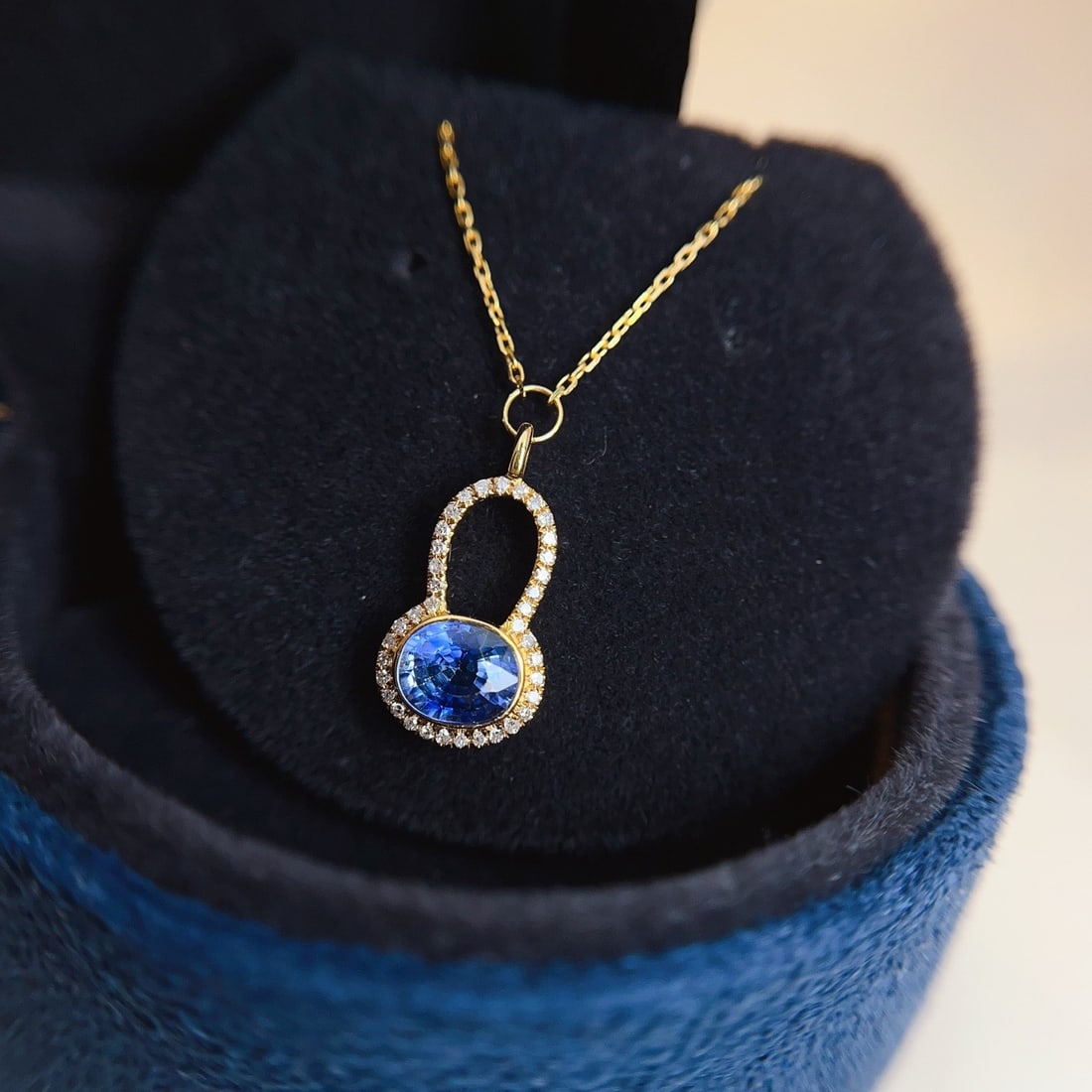 14k Gold 0.88 Ct Natural Sapphire & Diamond Necklace - 2