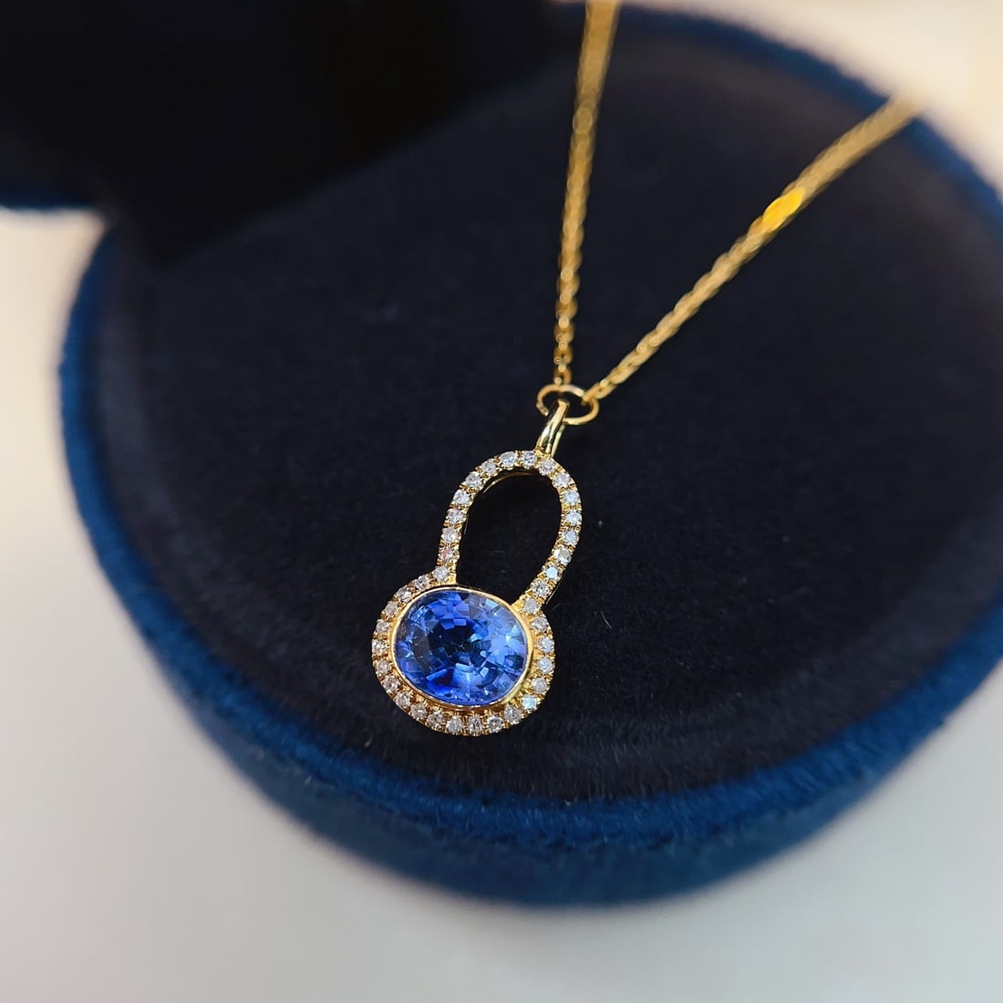 14k Gold 0.88 Ct Natural Sapphire & Diamond Necklace - 3