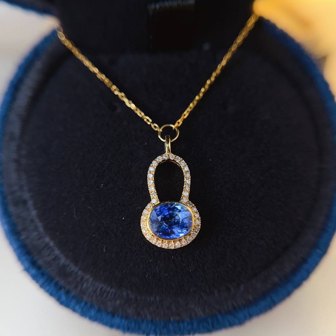 14k Gold 0.88 Ct Natural Sapphire & Diamond Necklace - 5