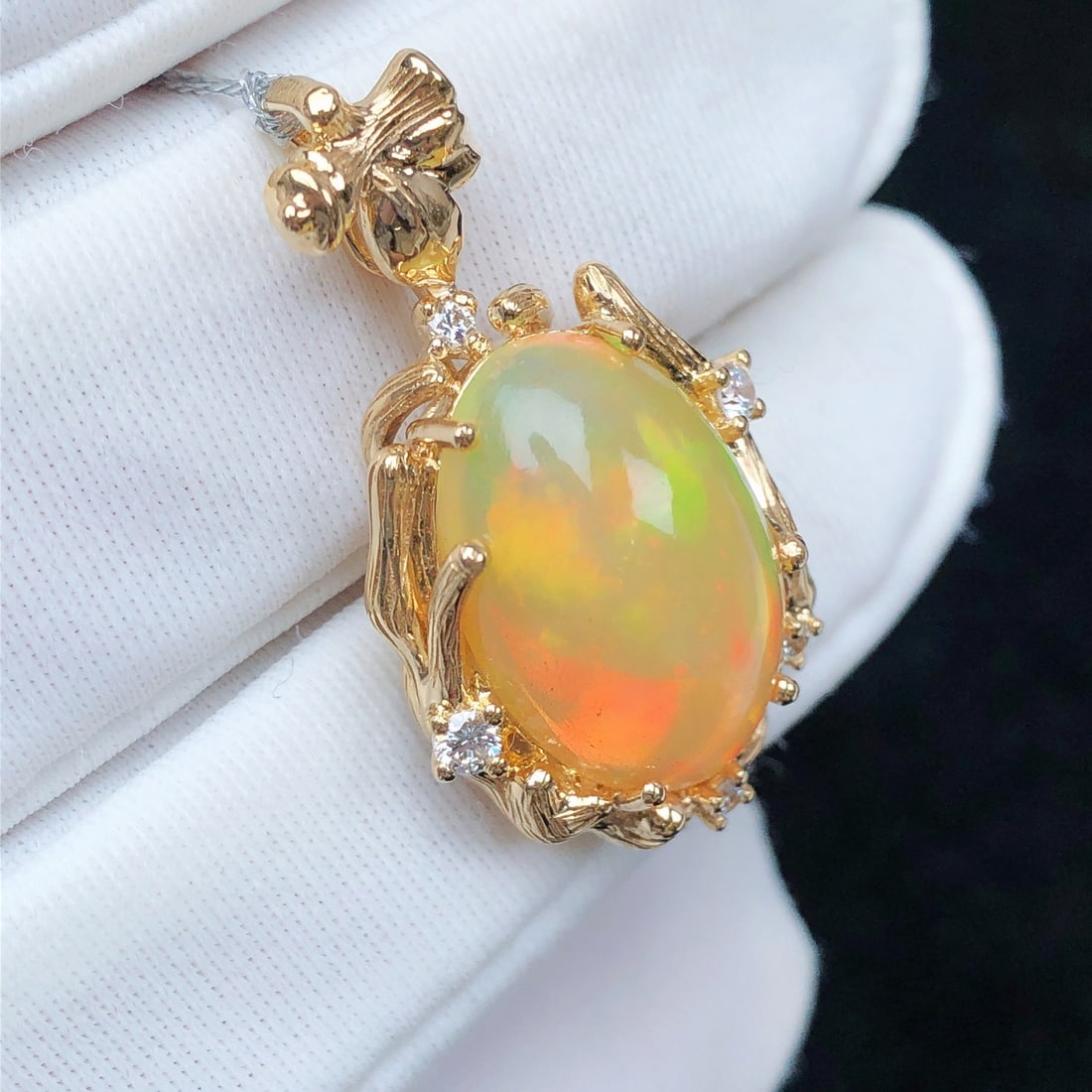 14k Gold 4.12 Ctw Natural Opal & Diamond Pendant( Without Chain ) - 4