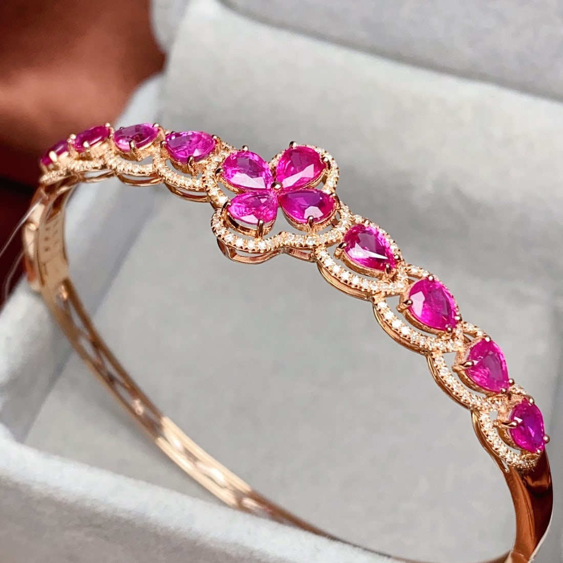 14k Gold 6.30 Ct Natural Ruby & Diamond Bangle - 2