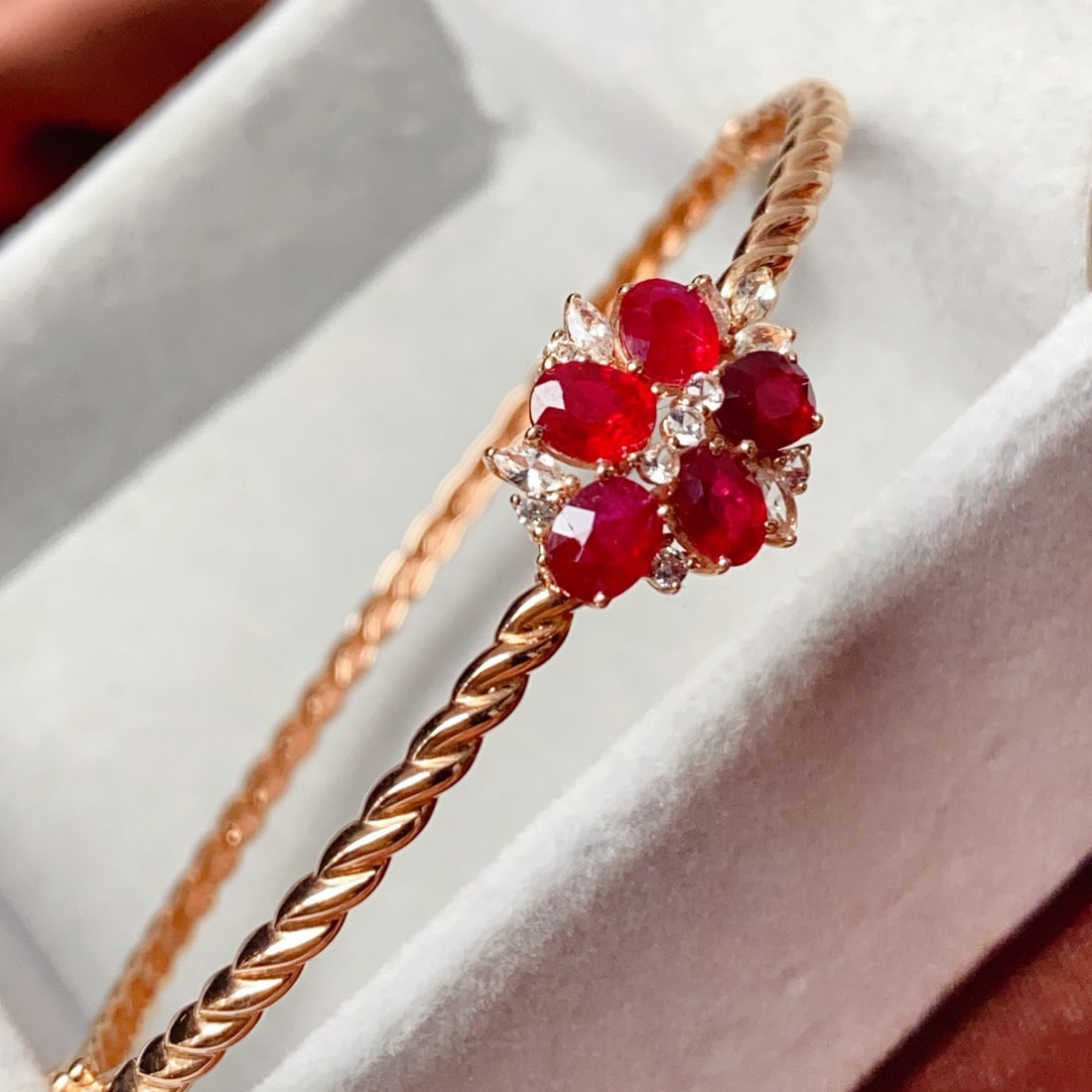 14k Gold 2.35 Ct Natural Ruby & Sapphire Bangle - 2