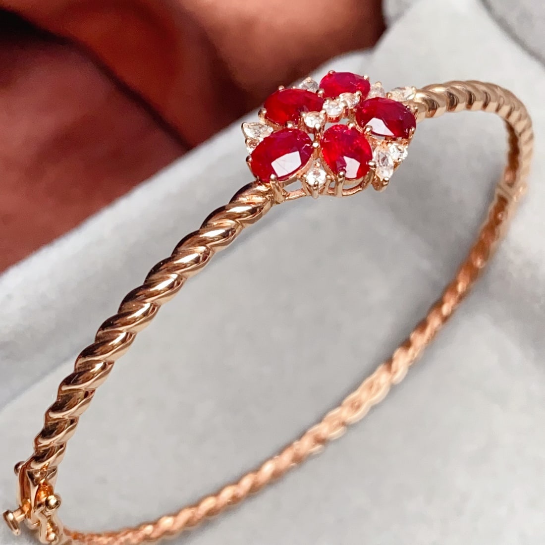 14k Gold 2.35 Ct Natural Ruby & Sapphire Bangle - 4