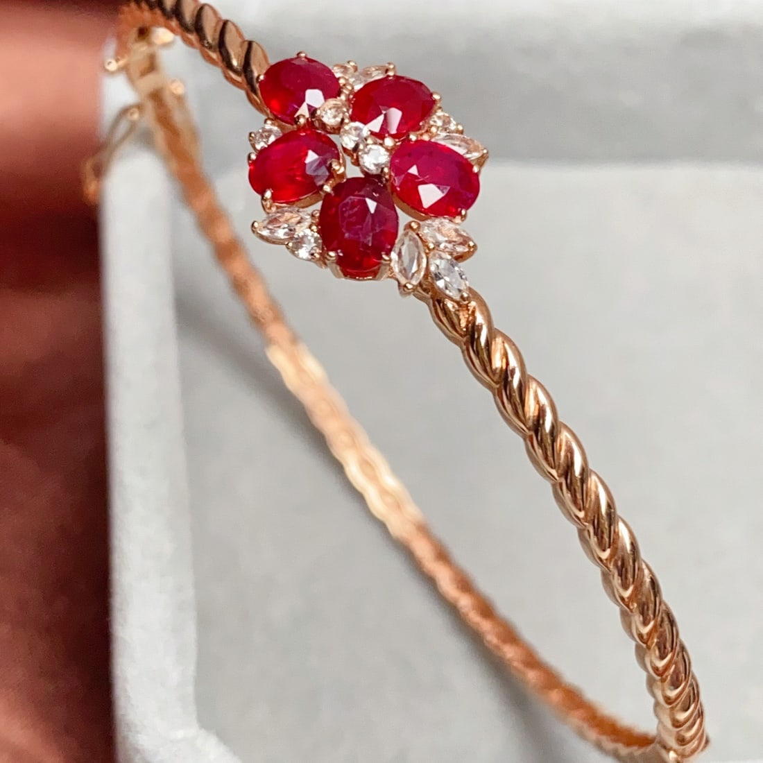 14k Gold 2.35 Ct Natural Ruby & Sapphire Bangle - 5