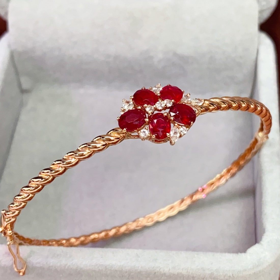 14k Gold 2.35 Ct Natural Ruby & Sapphire Bangle - 6