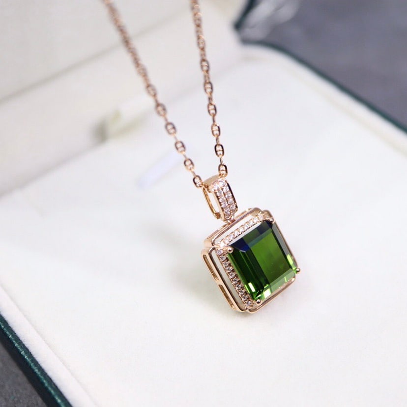 14k Gold 6.17 Ctw Natural Tourmaline & Diamond Pendant( Without Chain ) - 2