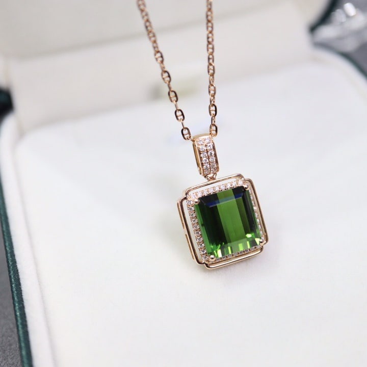 14k Gold 6.17 Ctw Natural Tourmaline & Diamond Pendant( Without Chain ) - 3