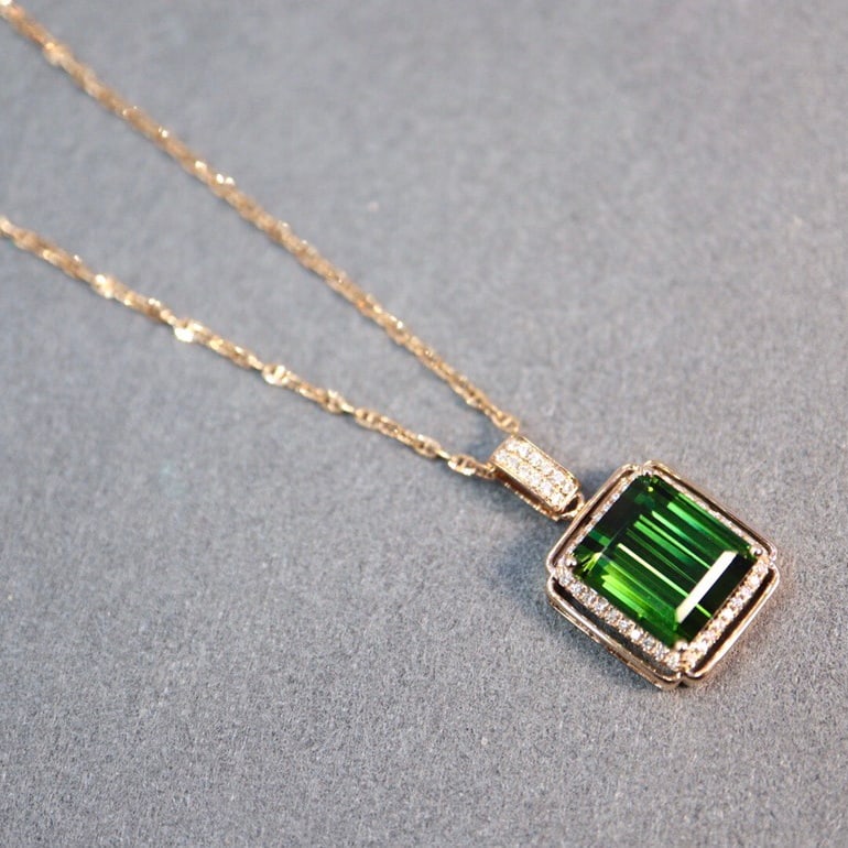 14k Gold 6.17 Ctw Natural Tourmaline & Diamond Pendant( Without Chain ) - 4