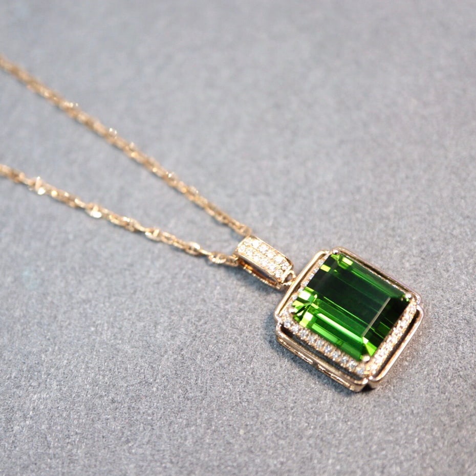 14k Gold 6.17 Ctw Natural Tourmaline & Diamond Pendant( Without Chain ) - 5