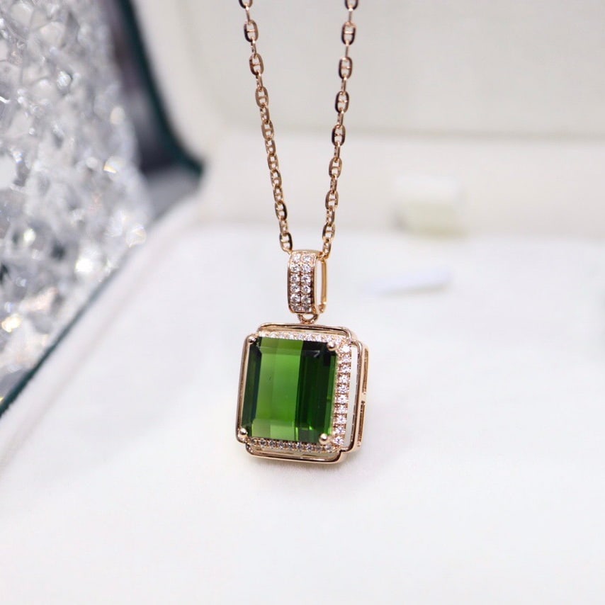 14k Gold 6.17 Ctw Natural Tourmaline & Diamond Pendant( Without Chain ) - 6