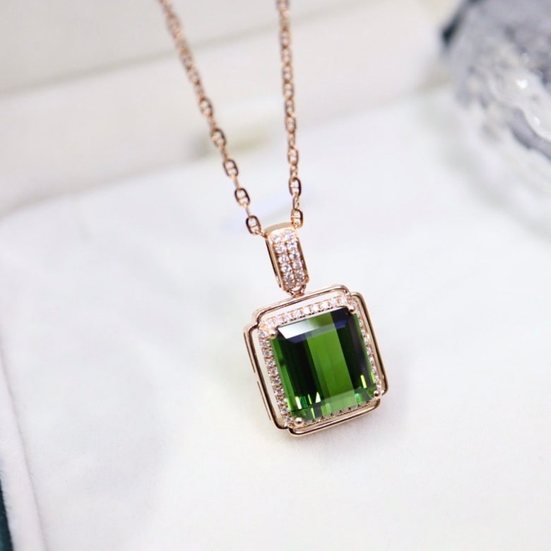 14k Gold 6.17 Ctw Natural Tourmaline & Diamond Pendant( Without Chain ) - 7