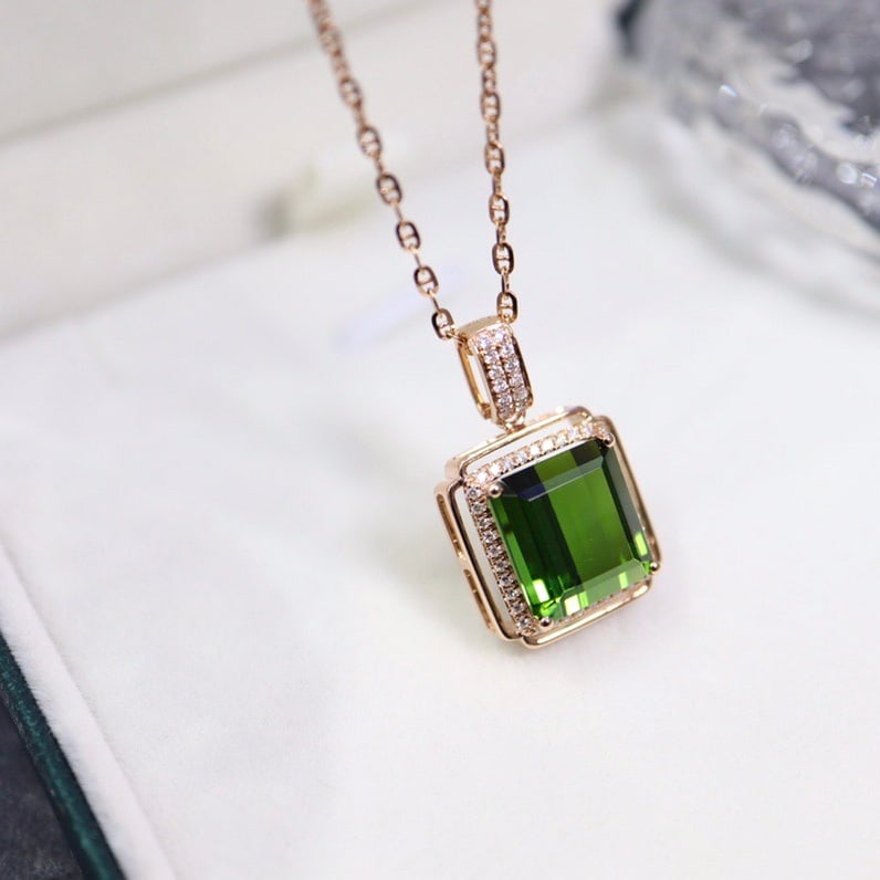 14k Gold 6.17 Ctw Natural Tourmaline & Diamond Pendant( Without Chain ) - 8