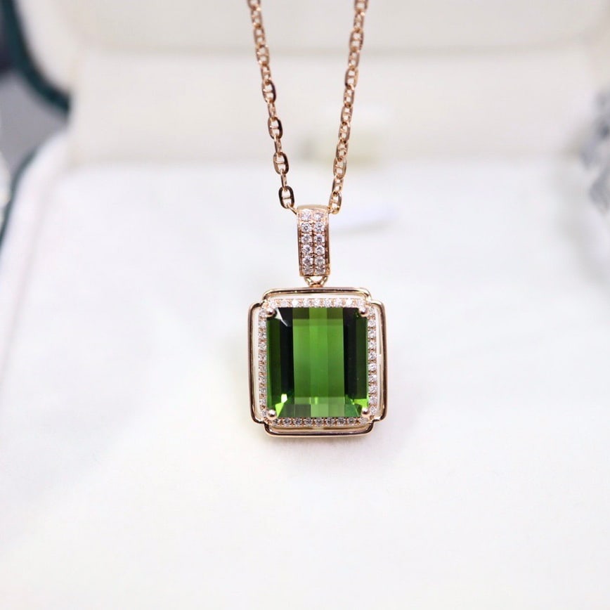 14k Gold 6.17 Ctw Natural Tourmaline & Diamond Pendant( Without Chain ) - 9