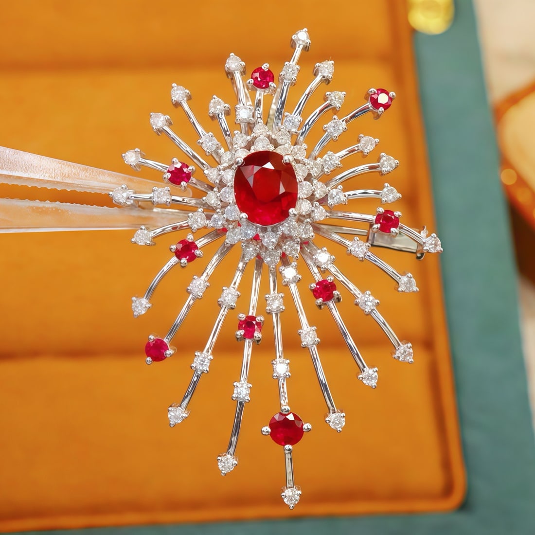 14k Gold 1.39 Ctw Natural Ruby & Ruby Brooch/pendant( Without Chain ): Ref:231118275 // gold content:14k gold // main gemstone:ruby // shape:oval // carat weight:1. 03ct // color:pigeonblood red // treatment:natural // // adjacent gemstone 2 : ruby // shape:round //