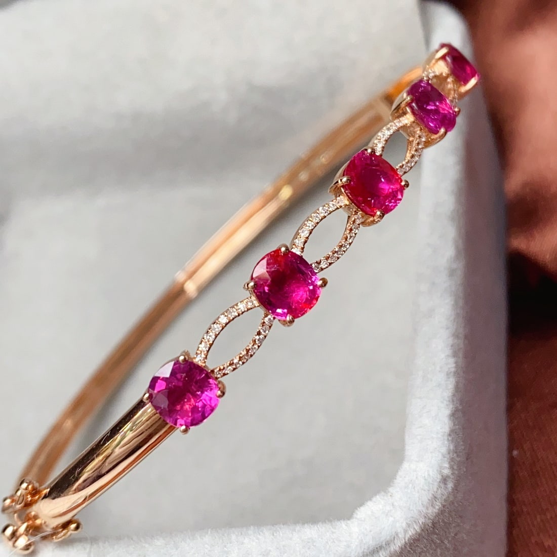 14k Gold 4.50 Ct Natural Ruby & Diamond Bangle - 2